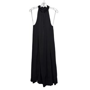 Raquel Allegra Boho Frayed Halter Tent Dress Black Textured Sleeveless S